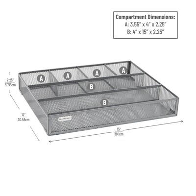 Mind Reader 6-Compartment Metal Drawer Organizer, Silver, 2/Set (2DEER-SIL)