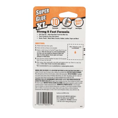 Gorilla XL Super Glue, 0.88 oz., Clear (7400202)
