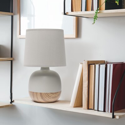 Simple Designs Petite Mid Century Table Lamp, Light Wood and Light Gray (LT2078-LWG)