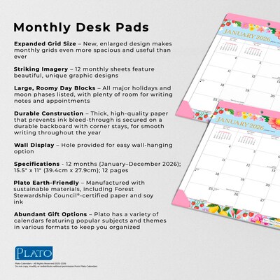 2026 Plato Bonnie Marcus 15.5" x 11" Monthly Desk Pad Calendar (9798330707928)