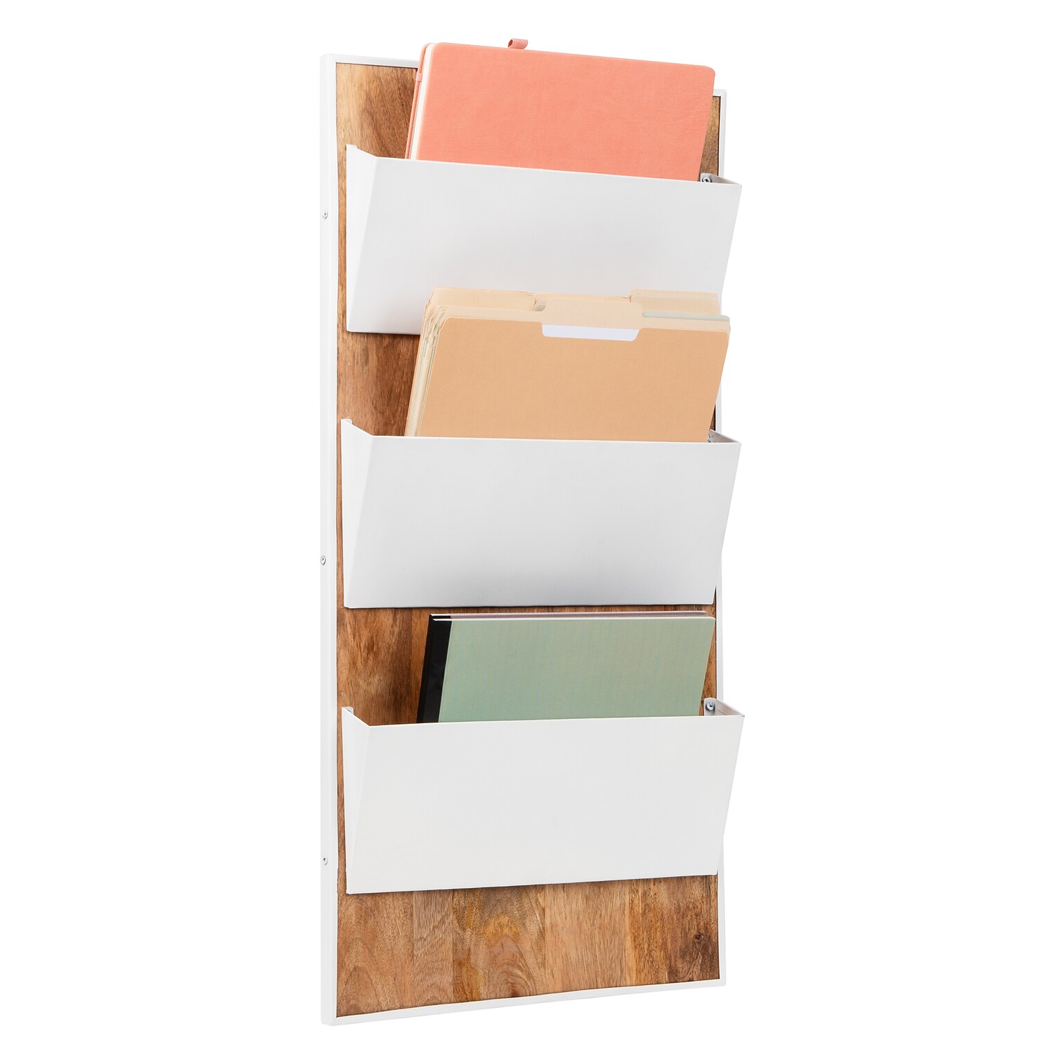 Mind Reader 3-Pocket Wood and Metal Mountable Wall File, Letter Size, White (WALLPOCKET-WHT)