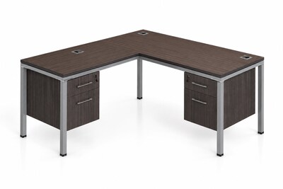 Boss Office Products Simple System 66W L-Shaped Desk with 2-Pedestals, Driftwood (SGSD004-202)