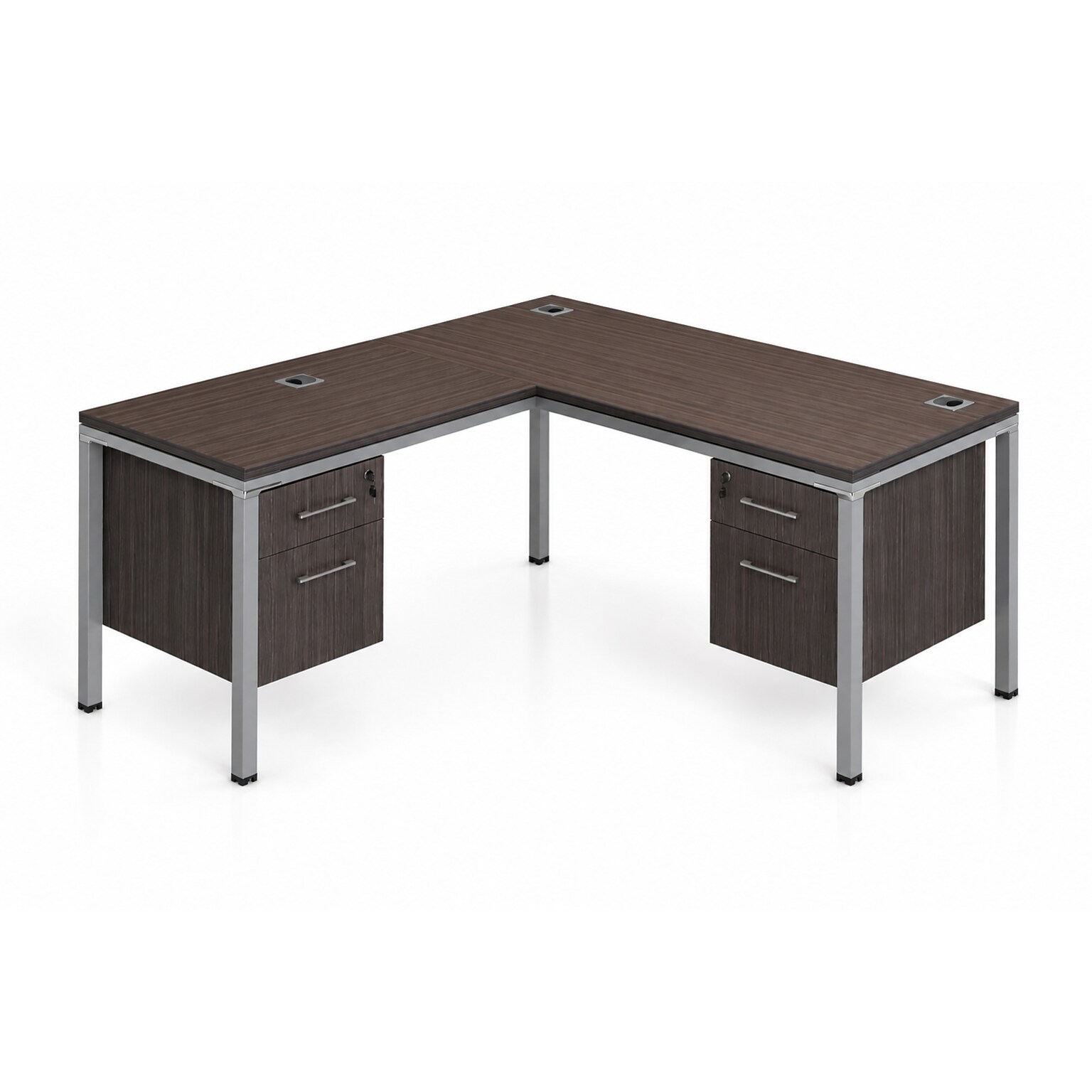 Boss Office Products Simple System 66W L-Shaped Desk with 2-Pedestals, Driftwood (SGSD004-202)