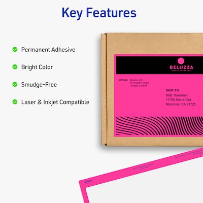 Avery Laser Shipping Labels, 5 1/2 x 8 1/2, Neon Pink, 200 Labels/Box (5948)