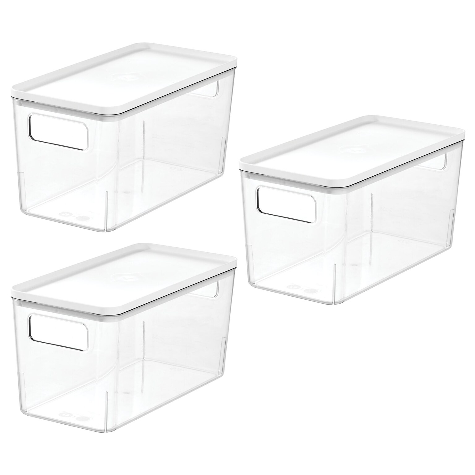 Pantry Bin with Lid - Plastic Storage Bin with Handles for Fridge or Kitchen Cabinets