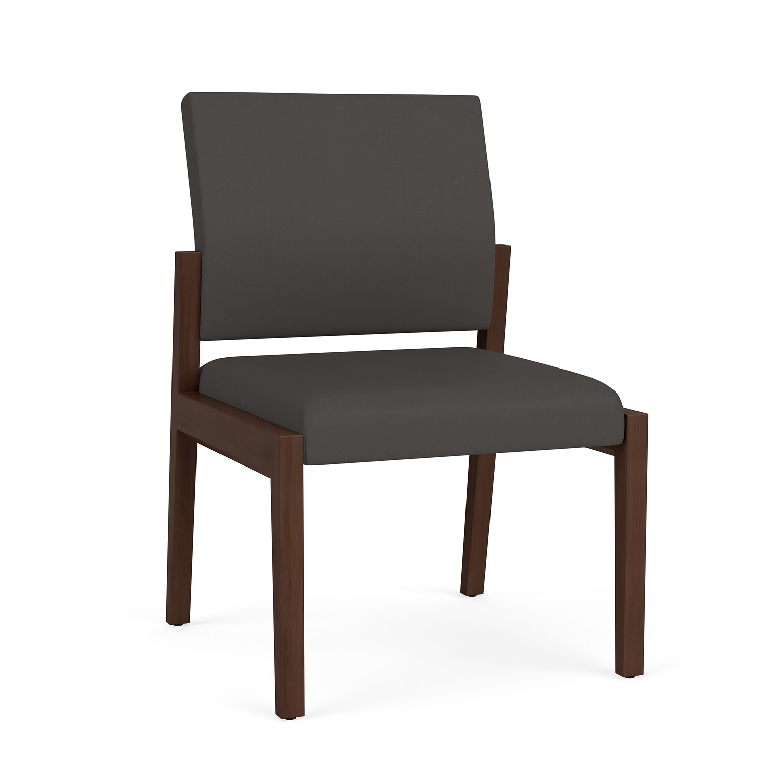 Lesro Brooklyn Vinyl Guest Chair, Armless, Patriot Plus Charcoal/Walnut (BK1102.WWL-01PPCH)