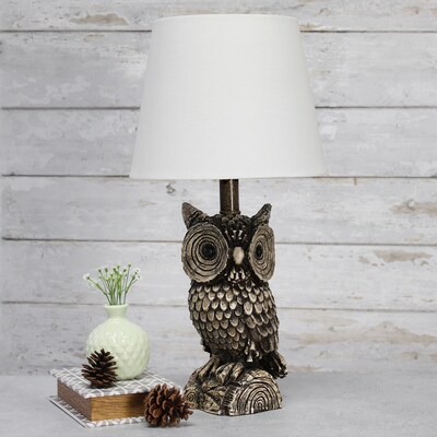 Simple Designs Woodland 19.85" Tall Contemporary Gazing Brown and White Night Owl Novelty Bedside Desk Lamp, White (LT2098-WHT)