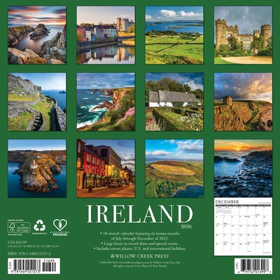 2026 Willow Creek Ireland 12 x 12 Monthly Wall Calendar (51573)