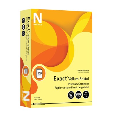 Exact Vellum Bristol 8.5 x 11 Color Cardstock Paper, 67 lbs., Canary, 250 Sheets/Ream, 4 Reams/Carton (81338-01)