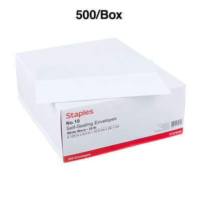 Staples® Self Seal #10 Business Envelopes, 4 1/8" x 9 1/2", White, 500/Box (570240/99294)