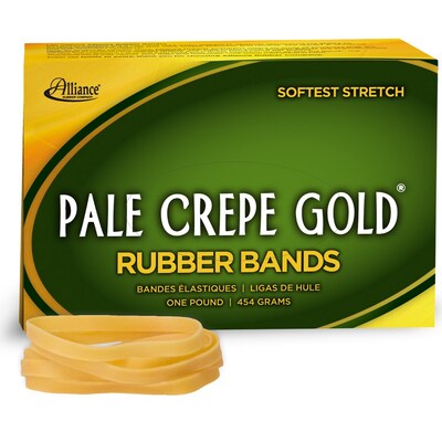 Alliance Pale Crepe Gold Multi-Purpose #64 Rubber Bands, 3-1/2 x 1/4, Golden Crepe, 490/Pack (20645)