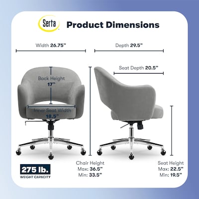 Serta Mia Ergonomic Fabric Swivel Computer and Desk Chair, Gray (CCHR10009B)