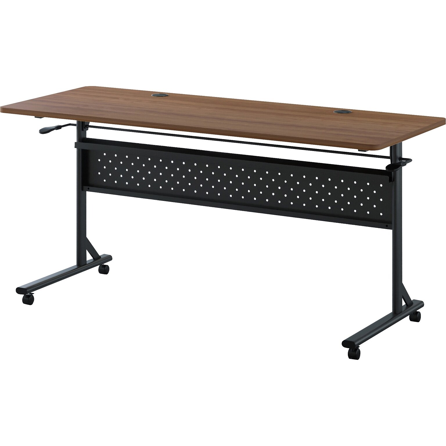 Lorell Shift 2.0 24W x 60D Foldable Flip & Nesting Mobile Table, Laminated, With Wheels, Walnut (LLR60764)