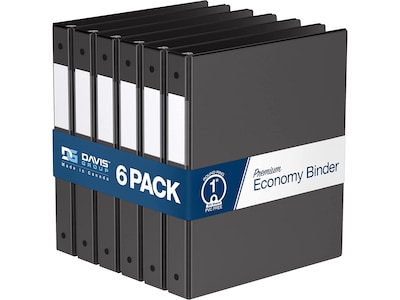 Davis Group Premium Economy 1 3-Ring Non-View Binders, Black, 6/Pack (2311-01-06)