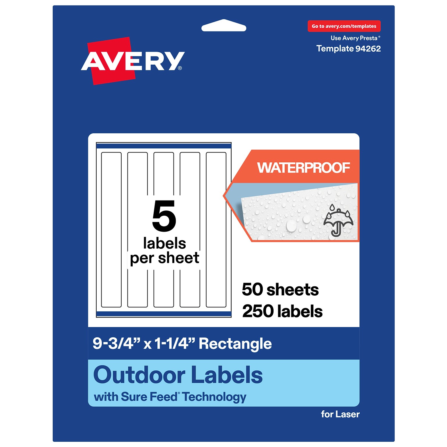 Avery Rectangle Laser Multipurpose Labels, 9.75 x 1.25, White, 250/Box (19479399382)