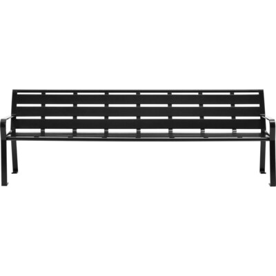 Global Industrial 8' Outdoor Horizontal Steel Slat Park Bench w/ Back, Black (436976BK)