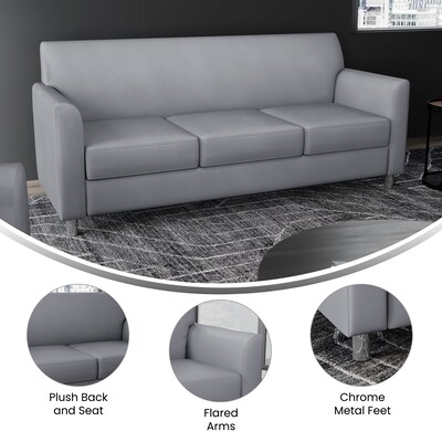 Flash Furniture Hercules Diplomat LeatherSoft Sofa, Gray/Chrome Legs (BT8273GYCHR)