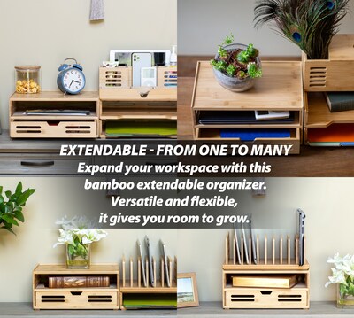 Officemate Bamboo Desk Accessories 2-Compartment Stackable Bamboo Desk Organizer, Natural Wood Grain (71005)