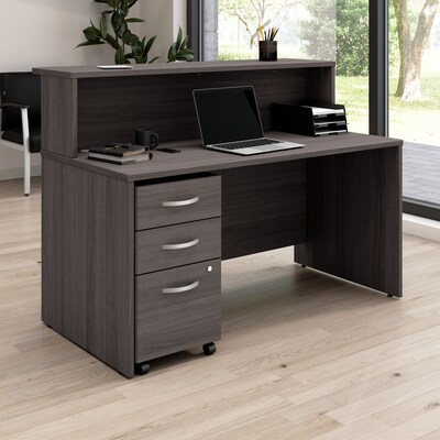 Bush Business Furniture Arrive 60"W Reception Desk with Shelf and Mobile File Cabinet, Storm Gray (ARV002SG)