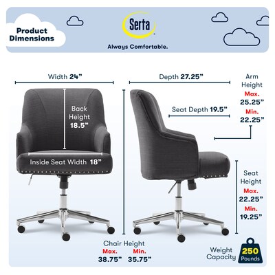 Serta Style Leighton Fabric Swivel Home Office Chair, Graphite (47925B)