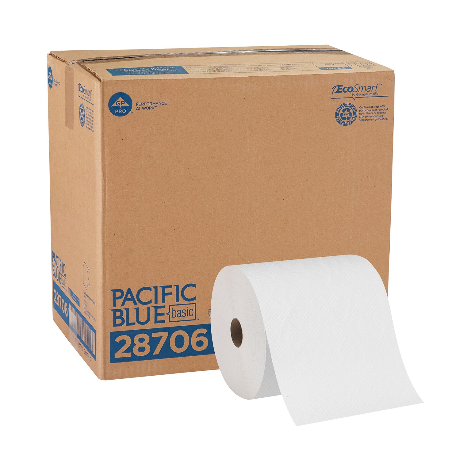 Pacific Blue Basic Recycled Hardwound Paper Towels, 1-ply, 350 ft./Roll, 12 Rolls/Carton (28706)