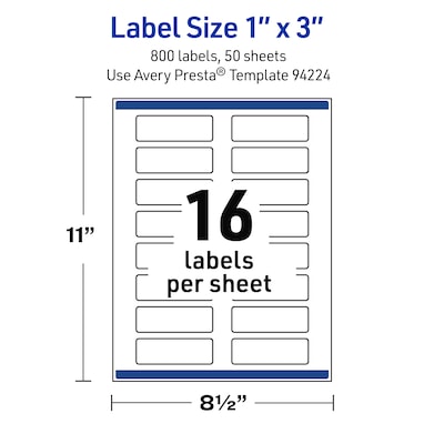 Avery Waterproof Rectangle Laser Multipurpose Labels, 1" x 3", White, 800/Box (19479399254)