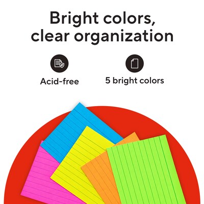 Staples Index Cards, 3 x 5, Lined, Neon Assorted Colors, 300 Pack – Bright Ruled Cards for Studying, Notes & Projects