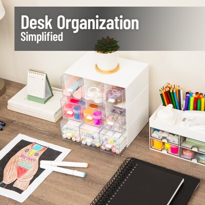 Mind Reader 9-Compartment Plastic Desk Organizer, White (BOX9-WHT)