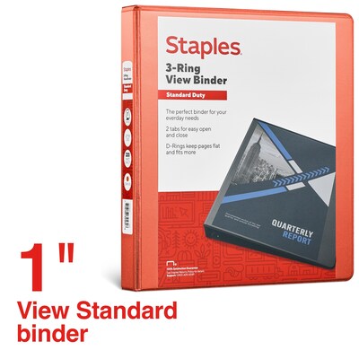 Staples 1 3-Ring View Binder, D-Ring, Orange (26436-CC)