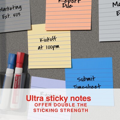 Staples Ultra Sticky Notes, 4" x 4", Stardust Collection, Lined, 100 Sheets/Pad, 6 Pads/Pack (ST62891)