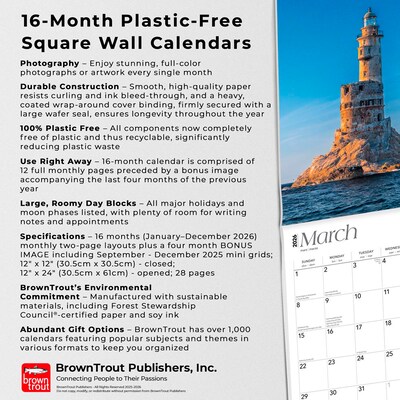 2026 BrownTrout World's Greatest Lighthouses 12" x 12" Monthly Wall Calendar (9798330704385)