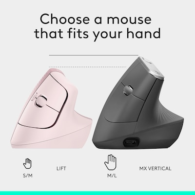 Logitech Lift Vertical Wireless Ergonomic Optical Mouse, Rose (910-006472)