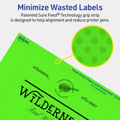 Avery Laser/Inkjet Multipurpose Rectangle Labels, 5" x 6", Neon Green, 20/Pack (94257)
