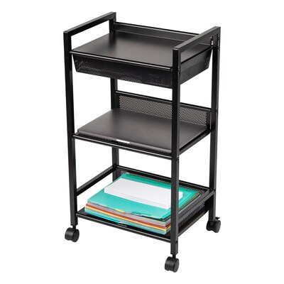 Mind Reader 3-Tier Metal Cart with Covered Compartment, Black (LIDCART3T-BLK)