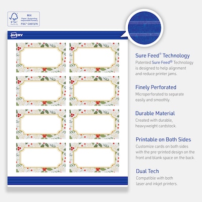 Avery Gold-Blue Border Berries Matte Blank Card, White, 80/Pack (S00-FE7)