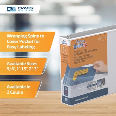 Davis Group QuickFit Heavy Duty 1 1/2" 3-Ring Standard Binders, White, 4/Pack (95020L-04)