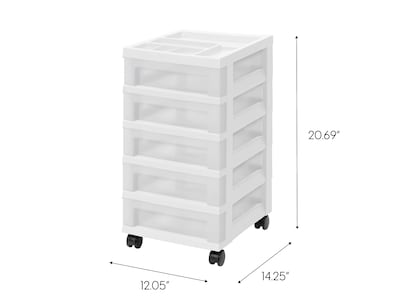 Iris 5-Drawer Storage Cart, White/Translucent White (585007)