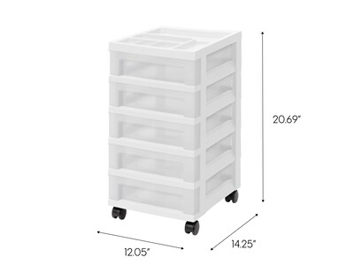 Iris 5-Drawer Storage Cart, White/Translucent White (585007)