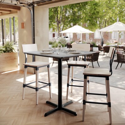 Flash Furniture Acadia Square Wooden Dining Table with X-Base, 36D x 36W, Gray Faux Concrete/Black Base (STSQ36CGT3030B)