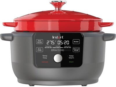 Instant Precision Cast Iron 11.4 x 10 Dutch Oven, Black/Red (140-0038-01)