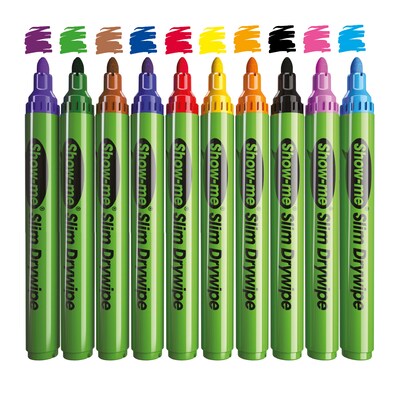 Show-me Slim Barrel Dry Erase Markers, Medium Tip, Assorted Colors, 10/Pack (EPTSDP10A)