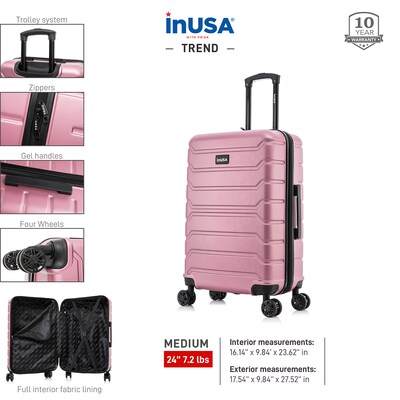 InUSA Trend 24" Hardside Suitcase, 4-Wheeled Spinner, TSA Checkpoint Friendly, Rose Gold (IUTRE00M-ROS)