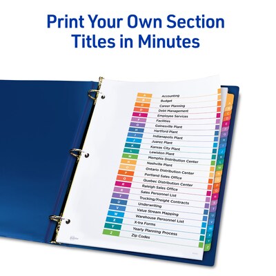 Avery Ready Index Table of Contents Pre-Printed Paper Divider, A-Z Tabs , Multicolor, 6 Sets (11832)