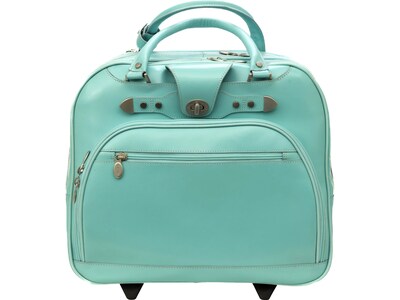 McKleinUSA REDWOOD 15 Leather Rolling Laptop Bag, Aqua Blue (99698)