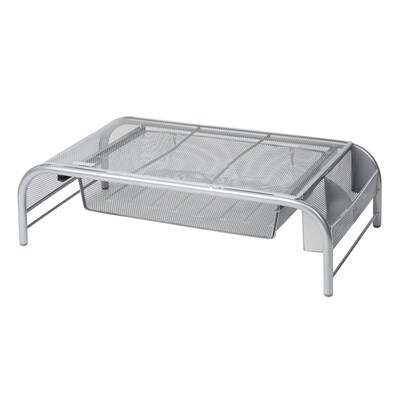 Mind Reader Monitor Stand with Paper Tray, Metal, Silver  (MESHMONSTA-SIL)