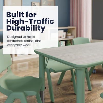 Flash Furniture Wren Rectangular Activity Table, 23.5" x 47.25", Height Adjustable, Light Gray Woodgrain/Sage (YU060RECTBSGE)