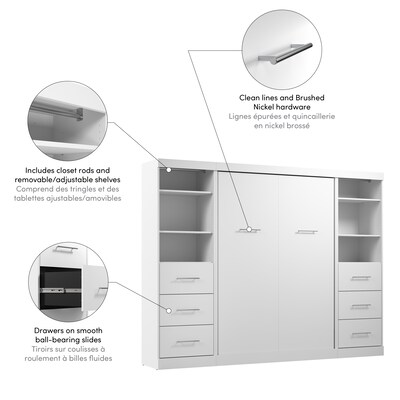 Bestar Nebula Full Murphy Bed and 2 Closet Organizers with Drawers (109W), White (25993-000017)