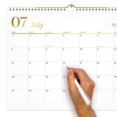 2025-2026 Cambridge Workstyle 15" x 12" Academic Monthly Wall Calendar, White/Gold (1606-707A-26)