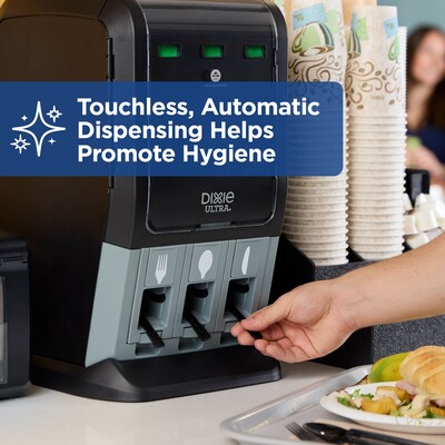 Dixie Ultra SmartStock Tri-Tower Cutlery Station Mini Plastic Dispenser, Heavy-Weight, Black (DUSSTDSP3MINI)