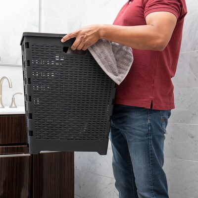 Mind Reader Foldable Plastic Laundry Hamper with Lid, Black (FOLHAMP61-BLK)